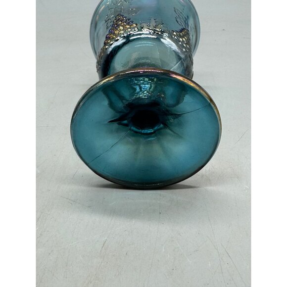 set of 2 Vintage Blue Carnival Glass Grape & Vine Goblets cups 5" tall READ - Picture 7 of 8